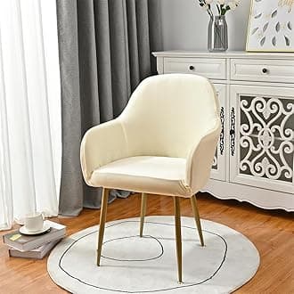 Highdi Soft Velvet Dining Chair Covers Solid Color Stretch Curved Back Chair Slipcovers with Armrest, Vanity Swivel Armchair Cover Removable Washable for Bedroom Party Hotel (Beige,6 PCS)