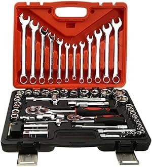 OCGIG 61 Pcs Auto Repair Tool Set Combination Wrench and Drive Socket Tool Kit Set with Reversible Ratche
