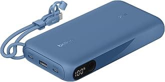 Belkin BoostCharge Mobile Battery with Display (20000mAh, 20W, Built-in USB-C Cable) Supports Max 20W PD Fast Charging, PPS Compatible, Compatible with iPhone 17, 16~12 & Android Phones, 3-Device
