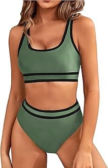 Women's Bikini Sets Bikini Tops High Waisted Bottom Tummy Control Bathing Suits Cut Out Ladies Swimsuit Suits Padded Beachwear