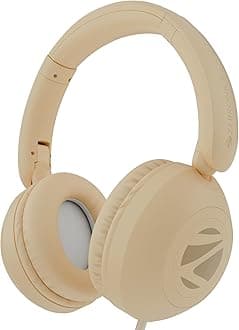 Boom Wired Headphone, Over Ear, in-Line MIC, Foldable, 1.5 Meter Cable, for 3.5mm (Mobile | Tablet | Laptop | MAC), Soft Cushion, 40mm Drivers (Beige)