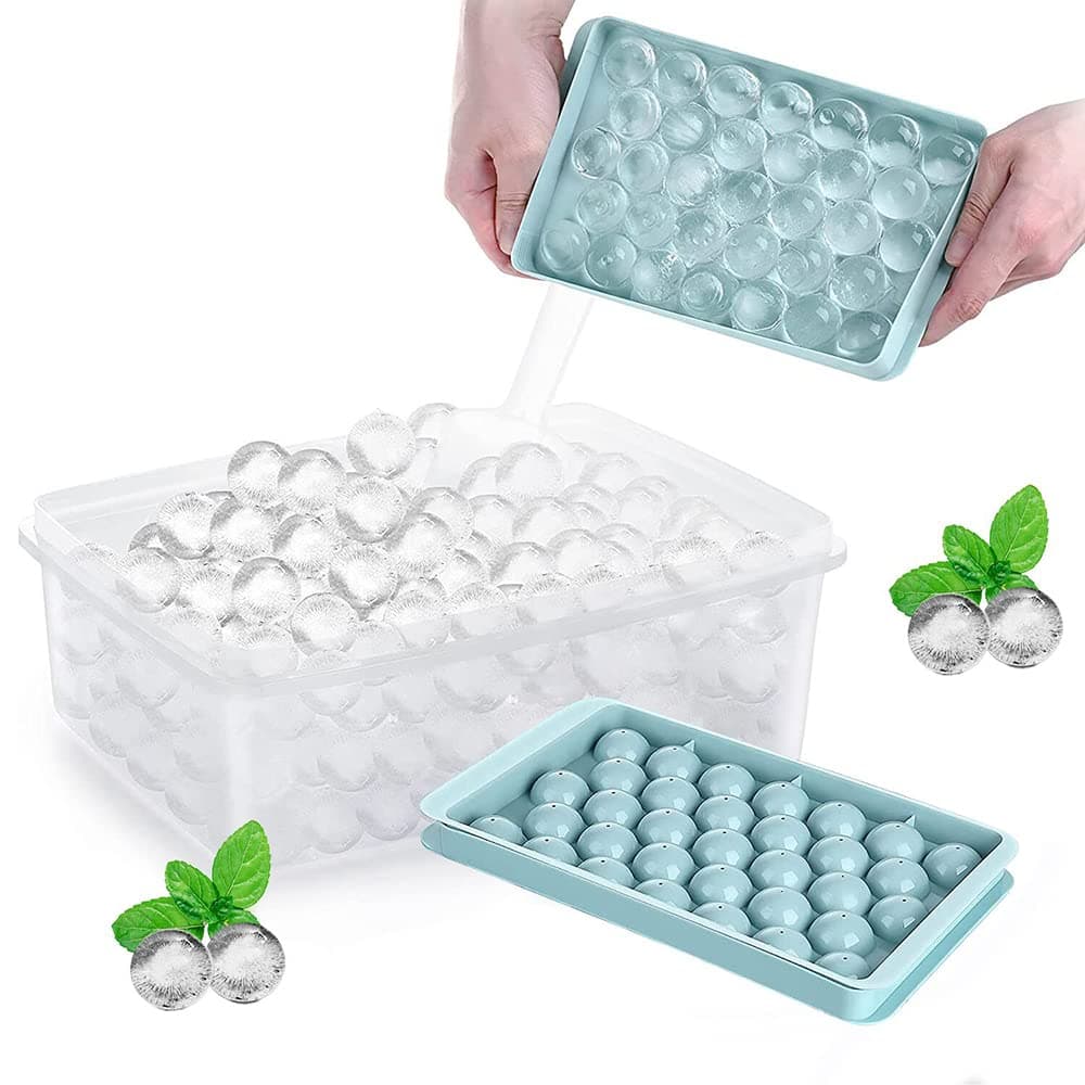 Round Ice Cube Tray with Lid,Ice Ball Maker Mold for Freezer,Mini Circle Ice Cube Tray Making 1 in X 66PCS Sphere Ice Chilling Cocktail Whiskey Tea & Coffee (2 Packs Light Blue)