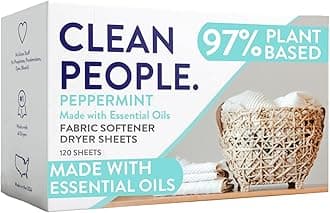 The Clean People Fabric Softener Sheets - Dryer Sheets - Softens & Removes Static Cling - Vegan Laundry Softener, Essential Oils - Peppermint 120 Pack