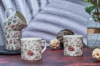 GOLDEN QUEEN'S Handcrafted Pink Shrub Tea Cups - Set of 6 | Perfect for Daily Use, Elevate Your Tea and Coffee Experience | Microwave Safe | 200 ml