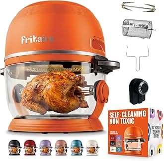 Non Toxic Air Fryer™ Pro | 9-in-1 Glass Air Fryer | Self-Cleaning | 5 Quart | Rotisserie and Tumbler | 400F Vortex For Even Cooking, BPA-Free Teflon Free, Recrisp, Roast, Bake, Orange