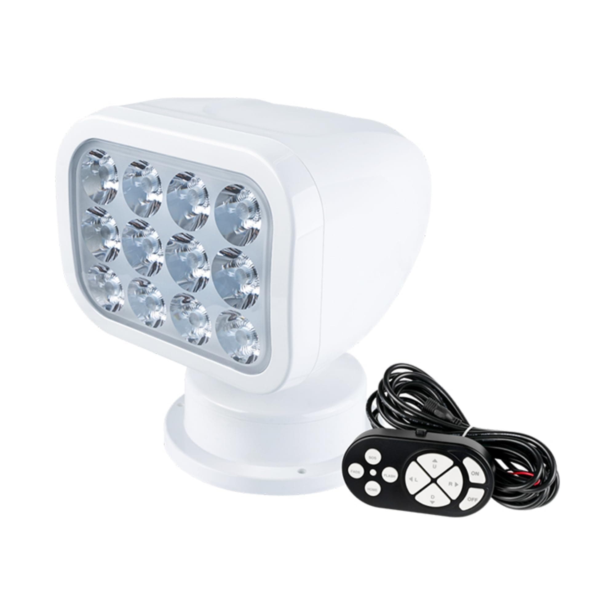 SEAFLO 360° Rotating Remote Control LED Searchlight, 10-30V, Auto-Reset, IP66 Waterproof, Marine Spotlight for Boats, Truck, Vehicles, CE & Rohs Certified (Wired Remote/White//Warm Light 2700K)