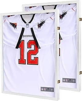 Jersey Wooden Frame Display Case -Shadow Box with UV Protection for Baseball Basketball Football Hockey Sport Shirt and Uniform (White, 2 Packs)