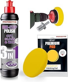 menzerna 3in1 Polishing Set – One-Step Polish (8oz) + Drill Machine Adapter + Medium Cut Pad | Polish Your Car with a Cordless Drill
