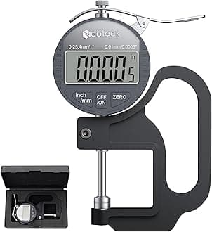 Neoteck Digital Thickness Gauge 1inch/25.4mm,0.0005inch/0.01mm LCD Display with Inch/MM Conversion One-Hand Quick Press Thickness Measuring Tool for Leather Paper Fabric Film etc.-Silver-Grey