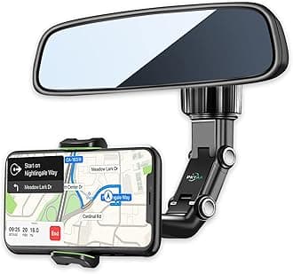 PKYAA Rearview Mirror Phone Mount Holder for Car, 360° Rotating , Multifunctional Mount Phone and GPS Holder Universal Car Phone Holder for All Smartphones
