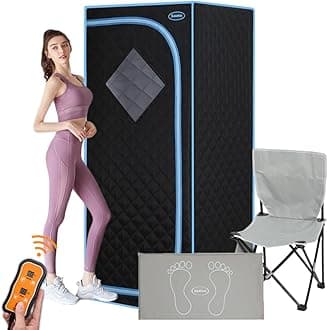 Portable Infrared Sauna for Home Full Size Personal Sauna Tent for Indoor Spa Lightweight Sauna Box with Foldable Sauna Chair, Heated Foot Pad, Remote Control 29.1"x29.1"x66.5" (Black)