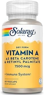 Dry Form Vitamin A - Vitamin A as 60% Beta Carotene and 40% Retinyl Palmitate with Carrot Powder - Eyes, Antioxidant Activity, and Immune System Support - 60 Servings, 60 VegCaps