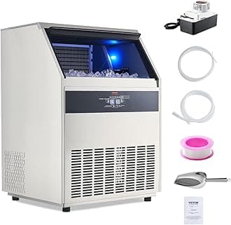 VEVOR 440lbs/24H Commercial Ice Maker Machine with Drain Pump, 110lbs Storage Capacity Ice Maker, 160 Ice Cubes in 15 Minutes, LED Digital Display Freestanding Self-Cleaning for Bar Office Restaurant