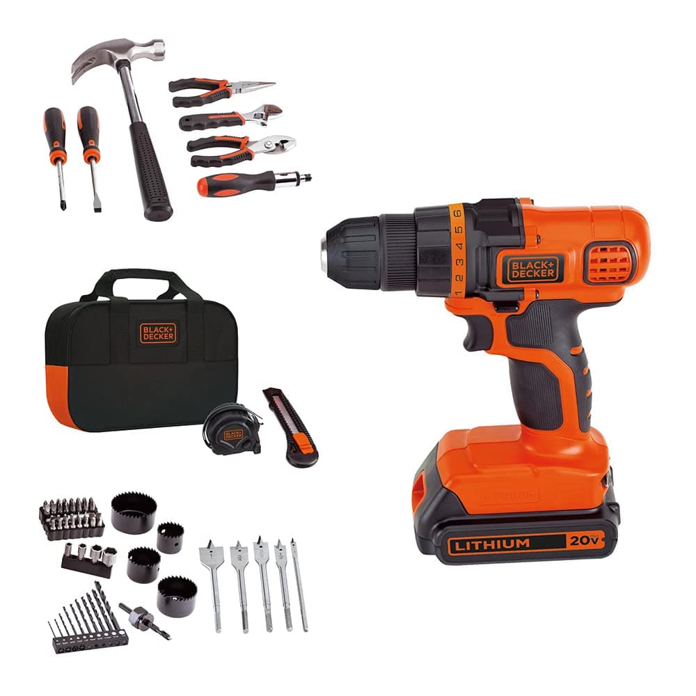 BLACK+DECKER 20V MAX 68-Piece Cordless Drill and Home Tool Project Kit with Tool Storage Bag (LDX120PK)