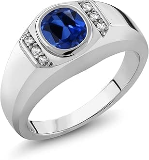 Gem Stone King Men's 925 Sterling Silver Blue Created Sapphire and White Created Sapphire Ring (1.66 Cttw, Available in size 7, 8, 9, 10, 11, 12, 13)
