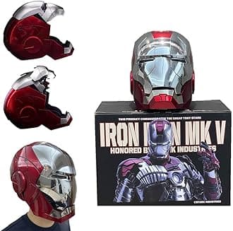 MARVEL Legend Iron Man Mk5 Electronic Helmet Jarvis 1:1 Wearable English Voice Control Electric Opening and Closing Mask with Touch Sensor Avengers Movie Role-playing Halloween Cosplay, Red