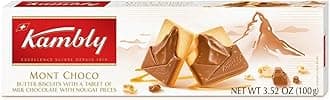 Kambly Mont Choco Biscuits, 3.5 oz | Butter Biscuits with a Tablet of Milk Chocolate with Nougat Pieces | Product of Switzerland