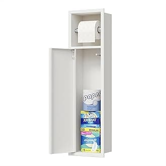 Neodrain Recessed Toilet Paper Holder, White Toilet Tissue Holder with Storage Cabinet for Toilet Brush Holder, 304 Stainless Steel Wall Bathroom Roll Paper Holder