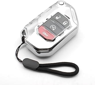 MECHCOS Compatible with Jeep Wrangler JL JLU Rubicon Wagoneer Gladiator JT Sahara JLU Silver TPU Flip Key Fob Cover Case Remote Holder Skin Protector Sleeve Accessories