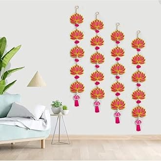 GIFT JAIPUR5 Tier Set of 4 Strings Pink Lotus Wall Hanging Gift Decorative Showpiece for Diwali Ganesh Chaturthi Pooja Home Door Decor Temple Marriage Wedding Stage Decoration (30 Inch Length