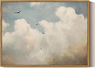 ARPEOTCY Vintage Framed Canvas Wall Art, Cloud & Bird Vintage Wall Art for Living Room Bedroom Office, Retro Farmhouse Landscape Kitchen Bathroom Wall Art Prints(12x16 Inch)