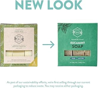 Crate 61 Eucamint (Eucalyptus & Peppermint) Soap 3 pack, 100% Vegan Cold Process, scented with premium essential oils, for men and women, face and body. ISO 9001 certified manufacturer