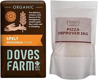 Doves Farm Spelt Wholemeal Flour 1Kg & Bakers Street Pizza Improver 1Kg - Stoneground Ancient Grain for Baking - High Protein Pizza Base Enhancer with Enzymes - Kosher