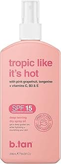 b.tan SPF 15 Deep Tanning Dry Spray Oil | Tropic Like It's Hot - Get a Tropic Glow, Keeps Skin Hydrated, Loved Up & Hot AF from Pompelmo, Tangerine, Vitamine C, B5, E, A + Touch of Self Tan, 8 Fl Oz