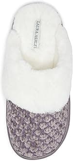 Laura Ashley Women's Slippers, Plush Chenille Memory Foam Scuff Slide Slippers, Non Slip Rubber Soled Indoor/Bedroom Shoes, Slip On Slippers for Women