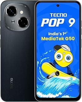 Tecno POP 9 (Startrail Black, 3GB+64GB) |India's 1st Mediatek G50 | IP54 Rated | IR Remote | Dual Speaker with DTS | 36 Month Lag Free Fluency | 15W Fast Charging Support | 5000 mAh Battery