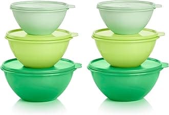 Tupperware Heritage Wonderlier 6 Piece Food Storage Bowl Set in Green Colors- Dishwasher Safe & BPA Free - (6 Bowls + 6 Lids)