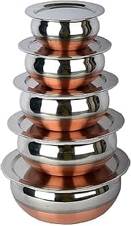 KC Stainless Steel Copper Bottom Kitchen Serving, Cooking Bowl | Biryani Handi | Handi Set 5-Pieces with Cover