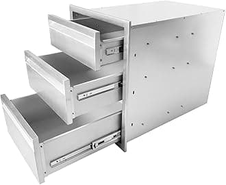 PioneerWorks 16" W x 21" H x 23" D Outdoor Kitchen Drawers, 3-Layer Outdoor Kitchen Access Drawer, Stainless Steel Built-in BBQ Drawer for Outdoor Kitchen Island, Patio Grill Station