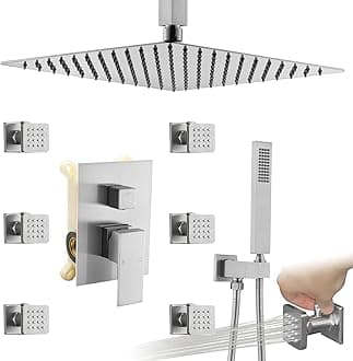 Enga 16 Inch Ceiling Rain Shower Head Combo System with Body Jets and Handheld, Shower Faucet Fixture Set, Brushed Nickel