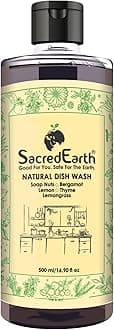 SacredEarth Natural Washing Up Liquid (500 ml) | Chemical Free Dish Wash | Concentrated liquid | Non-Toxic | Safe for Hands | Enriched with Soap Nuts, Lemon, Lemongrass, Thyme and Aloe Vera |