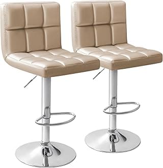 Homall Bar Stools Modern PU Leather Adjustable Swivel Barstools, Armless Hydraulic Kitchen Counter Bar Stool Extra Height Square Island Barstool with Back Set of 2 (Khaki)