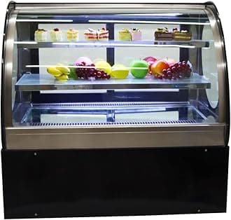 INTSUPERMAI Glass Bakery Display Case 35" Countertop Refrigerated Cake Showcase Bakery Cabinet Display Refrigerators Cake Showcase Arc Back Door White LED Lighting 220V