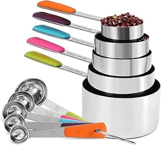 Bopei Measuring Cups and Spoons Set Stainless Steel 10 Piece for Cooking and Baking (5 Cups + 5 Spoons, Colorful Handles)