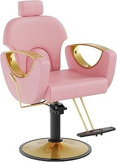 LOUVIXA Barber Chair for Hair Stylist, Height Adjustable Hydraulic Hair Reclining Salon Chair, 360 Degrees Rotation, Multi-Function Shampoo Chair for Salon Barbershop (Modern Pink)