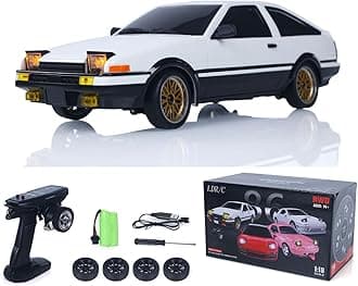 US in Stock, 1/18 RC Drift Racing Car Rwd LDRC LD1801 Wireless Control Vehicle Gyroscope Light System Motor Servo ESC Hobby Model for Adult Hobby(White with Gyro)