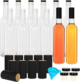 DHSBTLS 12 Pack 500 ml/16 oz Clear Glass Bottles With Cork Lids & Seal Shrink Capsules Caps, Home Brewing & Juicing Bottles For Beverage, Sparkling Wine, Kefir, Decor