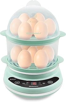 Elite Gourmet EGC314M Easy Egg Cooker Food Steamer, Rice Cooker, Poacher, Omelet & Soft, Medium, Hard-Boiled with Programmable Presets and Delay Timer, BPA Free, 14 eggs, Mint