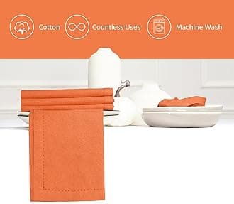 PurpleEssences Set of 12 Hemstitch Cloth Dinner Napkins 100% Cotton - Soft Durable Washable - Fall - Harvest - Thanksgiving Perfect Everyday Use Table Linen Cloth Napkins 18x18 - Orange