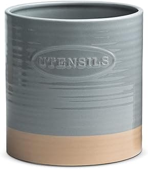 YHOSSEUN Kitchen Utensil Holder Porcelain Utensil Crock Vintage Farmhouse Kitchen Décor, 7.2“ Extra-large Utensil Caddy, Gray, Kitchen Storage Jar