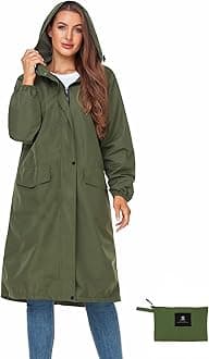 SaphiRose Women's Long Rain Jacket Waterproof Lightweight Hooded Raincoat Packable Knee Length Rain coat