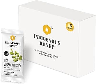 INDIGENOUS HONEY Raw Sidr Honey Pure Organic Natural Unprocessed Added Sugar Free NMR Tested Unpasteurized Unheated 15 Hygienic Sachets 15g Each Total 225g