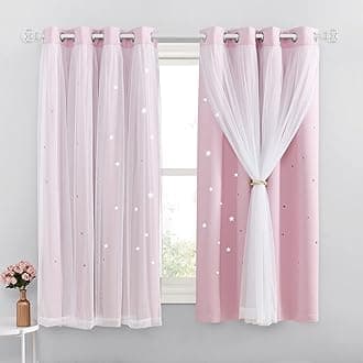 NICETOWN Blackout Pink Curtains - Stars Cut Out for Kids Nursery, Girls Room, Thermal Drapery with Eyelet, 2 Panels, W46 x L54 Inch (117x137 cm), Pink