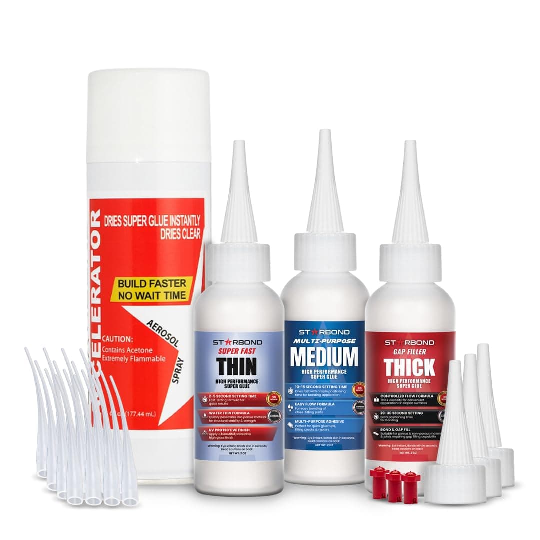STARBOND CA Glue with Activator Kit – Thin, Medium & Thick 2 oz Bottles with 6 oz Accelerator – Premium Cyanoacrylate Super Glue Bundle for Woodworking, Woodturning, Hobby Models Crafts & 3D Printing