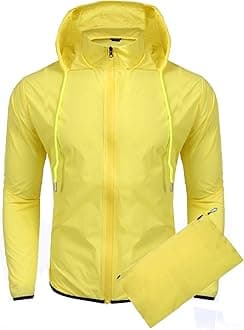 COOFANDYMen's Packable Rain Jacket Lightweight Waterproof Raincoat with Hood Outdoor Running Hiking Cycling