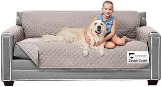 Sofa Shield Original Patent Pending Reversible Large Sofa Protector, Many Colors, Seat Width to 70 Inch, Furniture Slipcover 2 Inch Strap, Couch Slip Cover Throw for Pet Dog, Cats, Light Taupe